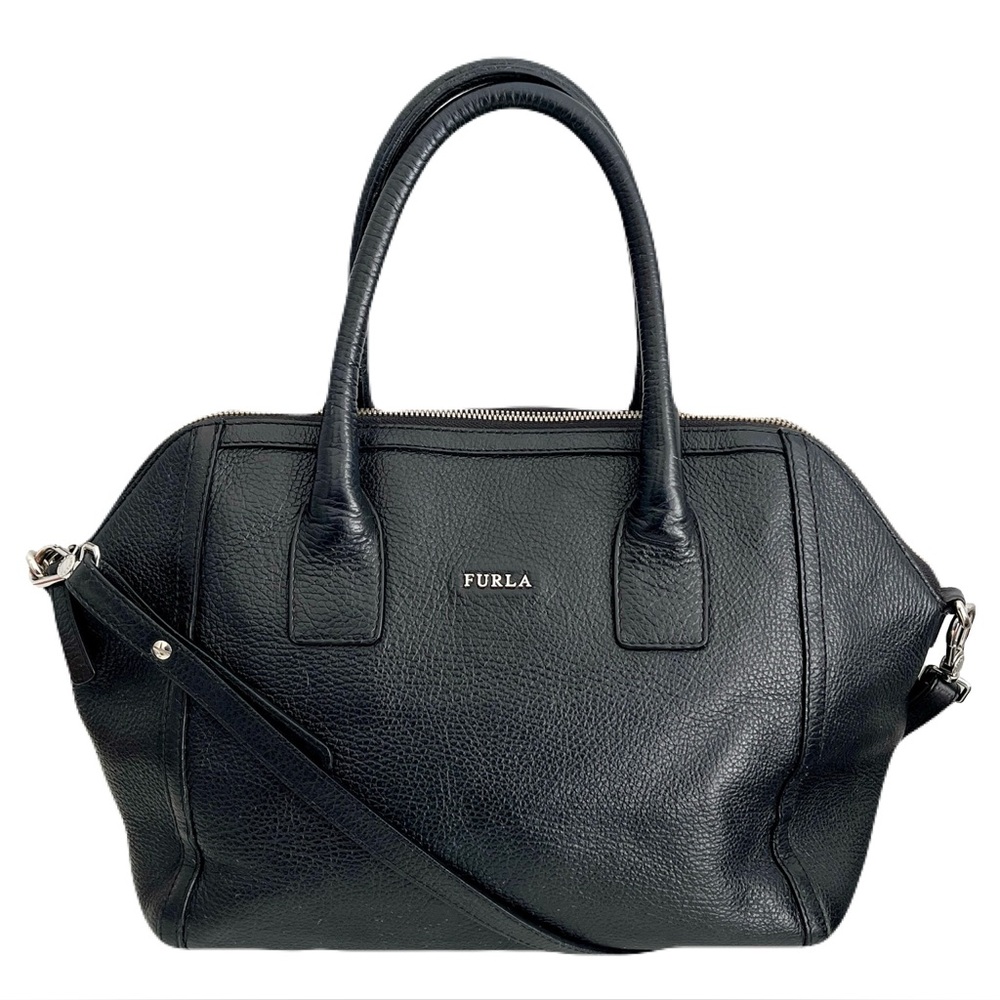Furla Black Pebbled Leather Satchel Crossbody Bag